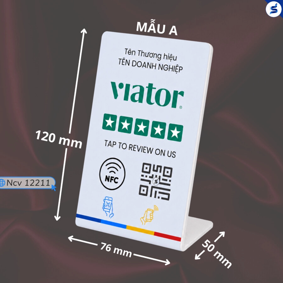 Bảng Review Viator mẫu A kích thước 120 x 76 x 50 mm