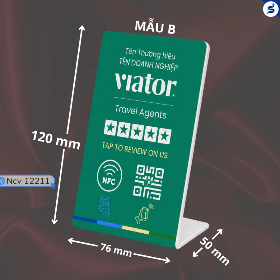 Bảng Review Viator mẫu B kích thước 120 x 76 x 50 mm