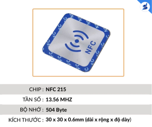 Thẻ có chip NFC màu xanh, hình vuông(2980)